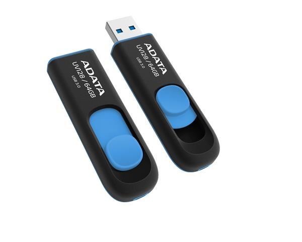 ADATA Flash Disk 64GB UV128,  USB 3.1 Dash Drive (R:90/ W:40 MB/ s) čierna/ modrá