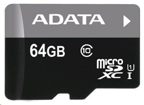 Adata/ micro SD/ 64 GB/ 50 MBps/ UHS-I U1 / Class 10/ + Adaptér