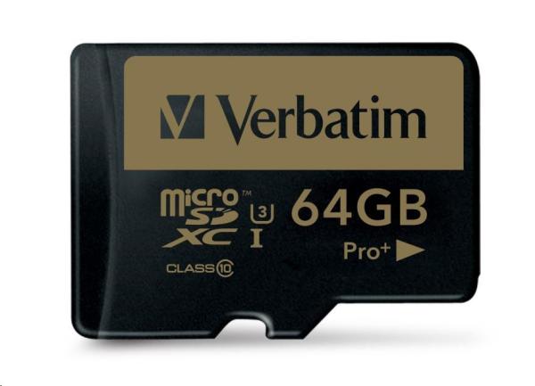 Karta VERBATIM MicroSDXC 64GB PRO+ Class 10,  UHS 1 (R:90/ W:80 MB/ s)