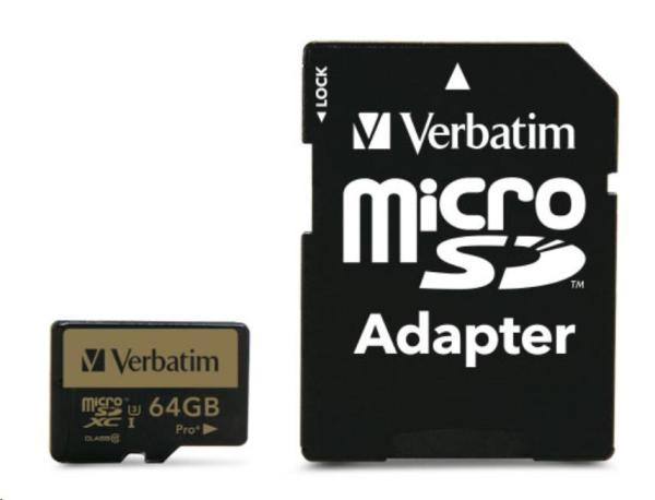 Karta VERBATIM MicroSDXC 64GB PRO+ Class 10,  UHS 1 (R:90/ W:80 MB/ s)2