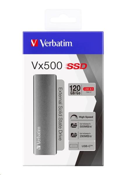VERBATIM externý SSD disk 120GB Vx500 strieborný USB-C1