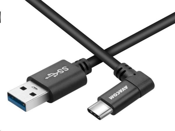 Dátový a nabíjací kábel USB - USB Type-C,  100 cm,  90° konektor,  čierny