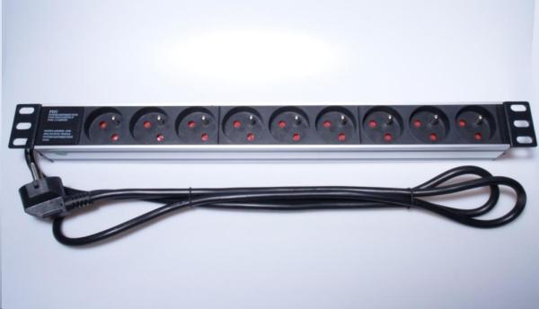 Napájací panel PremiumCord pre 19" rack 1U,  9x230V,  2m kábel
