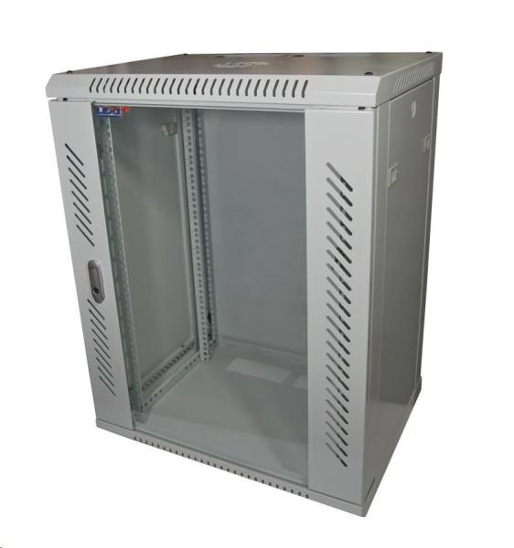 LEXI-Net 19" nástěnný rozvaděč 15U 600x600,  nosnost 60 kg,  skleněné dveře,  svařovaný,  šedý