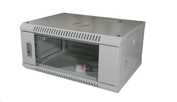 LEXI-Net 19" nástěnný rozvaděč 4U 600x450,  nosnost 60 kg,  skleněné dveře,  rozložený,  šedý