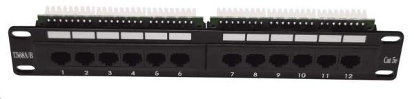 10" Patch panel LEXI-Net 12port, UTP, Cat5E, duální svorkovnice, černý