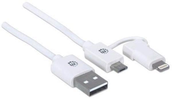 MANHATTAN i-Lynk Nabíjací/ synchronizačný kábel,  USB A na micro-USB a 8-pin,  1 m (3.3 ft.) biela/ biela0
