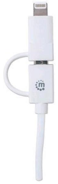 MANHATTAN i-Lynk Nabíjací/ synchronizačný kábel,  USB A na micro-USB a 8-pin,  1 m (3.3 ft.) biela/ biela2