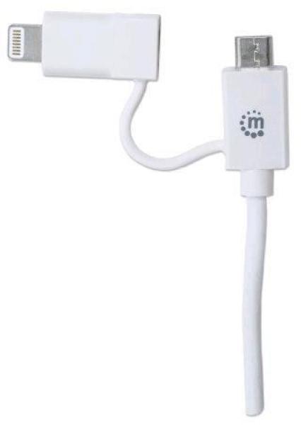 MANHATTAN i-Lynk Nabíjací/ synchronizačný kábel,  USB A na micro-USB a 8-pin,  1 m (3.3 ft.) biela/ biela3