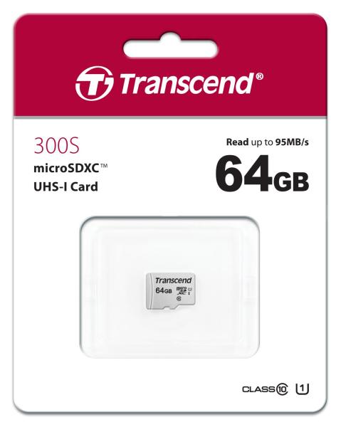 Karta TRANSCEND MicroSDXC 64GB 300S, UHS-I U1 + adaptér1