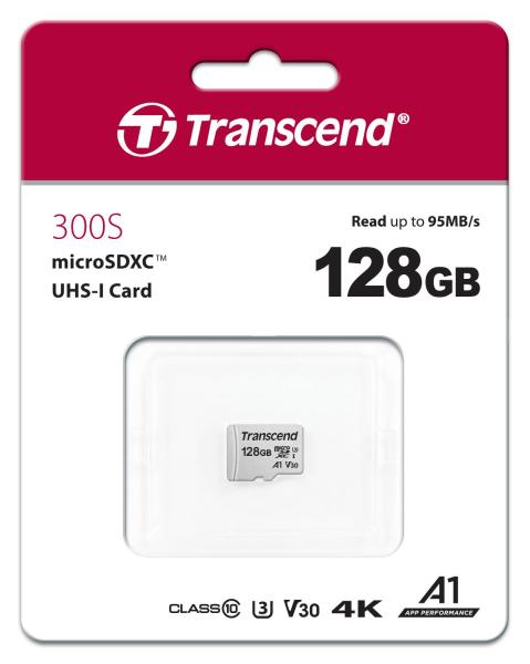 Karta TRANSCEND MicroSDXC 128GB 300S, UHS-I U3 V30 + adaptér1