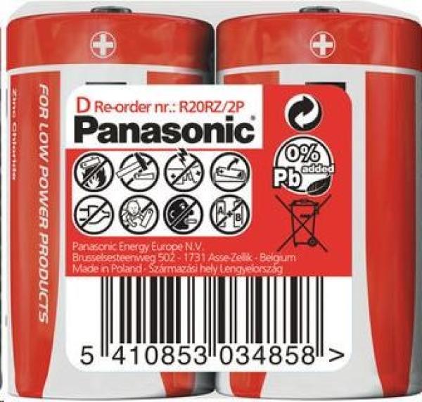 PANASONIC Zinkouhlíkové baterie Red Zinc R20RZ/ 2P D 1, 5V (shrink 2ks)