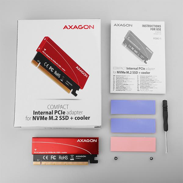 AXAGON PCEM2-S,  PCIe x16 - M.2 NVMe M-key slot adaptér,  kovový kryt pre pasívne chladenie8