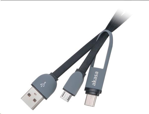 Kábel AKASA 2v1 USB Type-C a Micro B na USB Type-A,  100 cm,  čierny