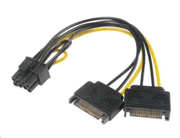 Napájací adaptér AKASA na 6+2pin PCIe (napájanie 2xSATA samec na 6+2pin PCIe samica)