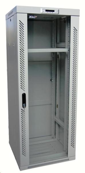 LEXI-Net 19" stojanový rozvaděč 18U 600x600 rozebiratelný,  ventilační jednotka,  termostat,  kolečka,  600kg,  sklo,  šedý