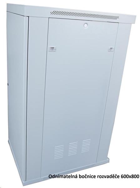 LEXI-Net 19" stojanový rozvaděč 18U 600x600 rozebiratelný, ventilační jednotka, termostat, kolečka, 600kg, sklo, šedý2