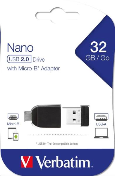 VERBATIM Flash disk 32 GB Store &quot;n&quot; Stay Nano + adaptér micro USB OTG,  USB 2.0,  čierna3