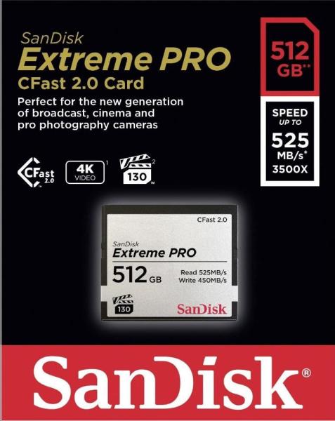 SanDisk CFAST 2.0 512GB Extreme Pro (525 MB/ s VPG130)
