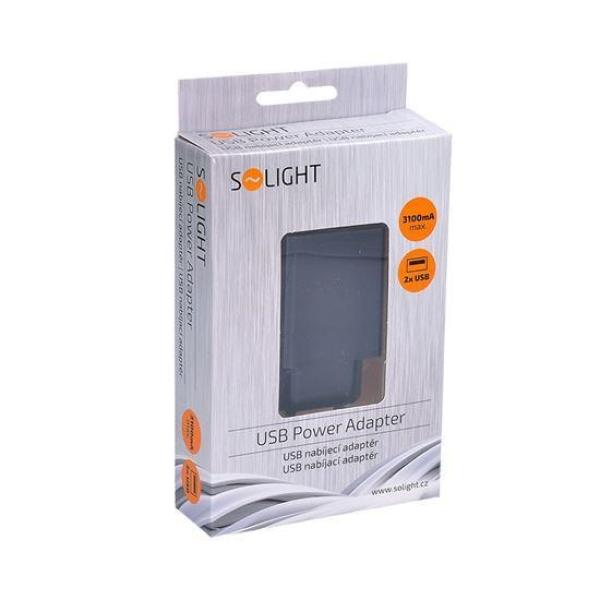 Solight USB nabíjecí adaptér,  2x USB,  3100mA max.,  AC 230V,  černý2