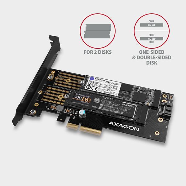 AXAGON PCEM2-D,  PCIe x4 - M.2 NVMe M-key + SATA B-key slot adaptér,  vrátane. LP4