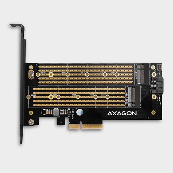 AXAGON PCEM2-D,  PCIe x4 - M.2 NVMe M-key + SATA B-key slot adaptér,  vrátane. LP6