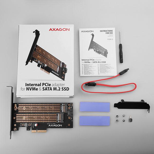 AXAGON PCEM2-D,  PCIe x4 - M.2 NVMe M-key + SATA B-key slot adaptér,  vrátane. LP5