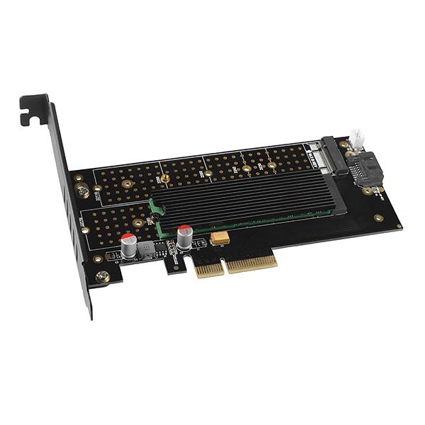 AXAGON PCEM2-DC,  PCIe x4 - M.2 NVMe M-key + SATA B-key slot adaptér,  chladič,  LP4