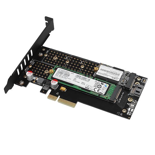 AXAGON PCEM2-DC,  PCIe x4 - M.2 NVMe M-key + SATA B-key slot adaptér,  chladič,  LP5