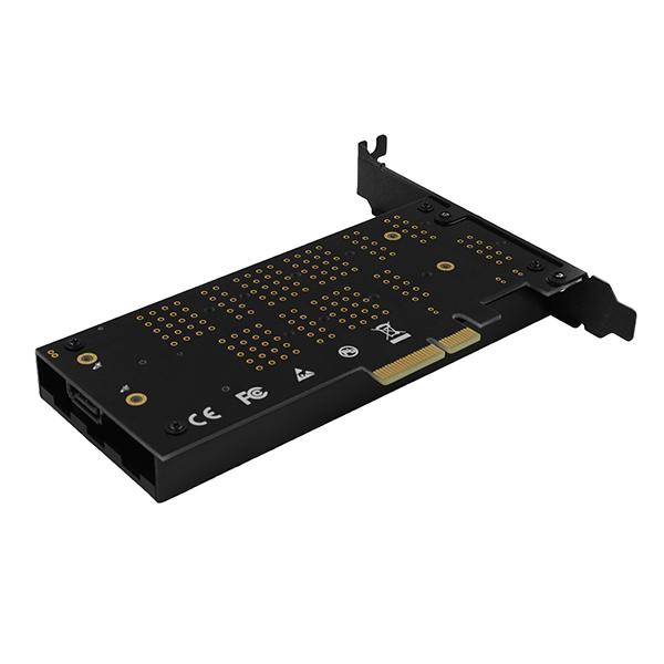 AXAGON PCEM2-DC,  PCIe x4 - M.2 NVMe M-key + SATA B-key slot adaptér,  chladič,  LP7