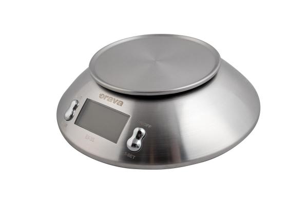 ORAVA EV-3 S digitální kuchyňská váha,  LCD displej,  přesnost 1 g,  funkce TARE,  nerez,  časovač0