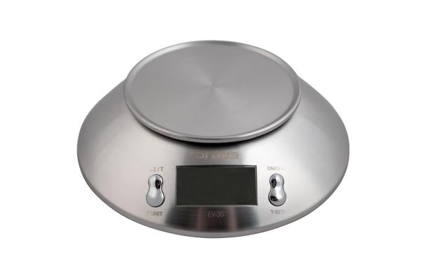 ORAVA EV-3 S digitální kuchyňská váha,  LCD displej,  přesnost 1 g,  funkce TARE,  nerez,  časovač1
