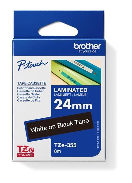 BROTHER TZE355 - kazeta TZ so šírkou 24 mm, laminovaná TZE-355, čierne/biele písmo