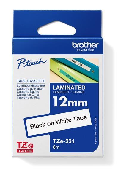 BROTHER TZE231 - 12 mm široká kazeta TZ,  laminovaná TZE-231,  biele/ čierne písmo