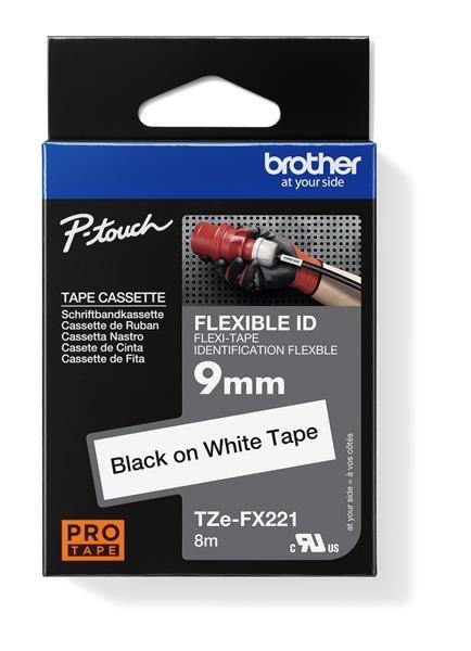 BROTHER TZEFX221 - TZ kazeta 9 mm široká,  flexibilná páska TZE-FX221,  biele/ čierne písmo