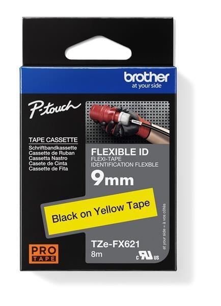 BROTHER TZEFX621 - TZ kazeta 9 mm široká,  pružná laminátová páska TZE-FX621,  žlto-čierne písmo