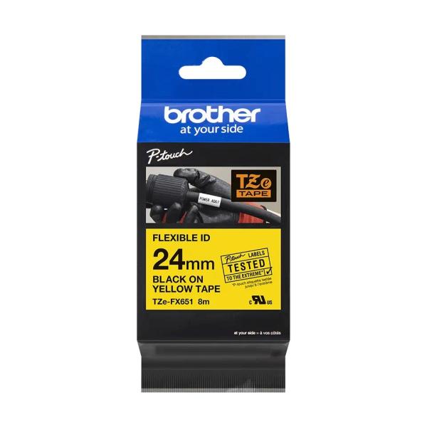 BROTHER TZEFX651 - 24 mm široká kazeta TZ, pružná laminátová páska TZE-FX651, žlto-čierne písmo1