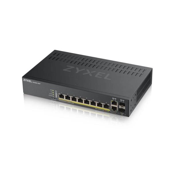 Zyxel GS1920-8HPV2 10-portový inteligentný riadený PoE prepínač,  8x gigabitový RJ45,  2x gigabitový RJ45/ SFP,  130 W pre 