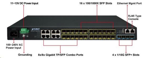 Planet switch SGS-6341-16S8C4XR,  Switch,  L3,  8x 1000Base-T,  24x 1Gb SFP,  4x 10Gb SFP+,  Web/ SNMP,  ACL,  QoS,  IGMP, IP stack1