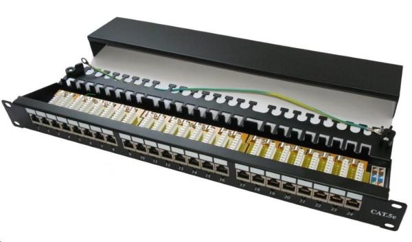 19" Patch panel XtendLan 24port,  STP,  Cat5E,  krone,  černý - LED vyhledávání