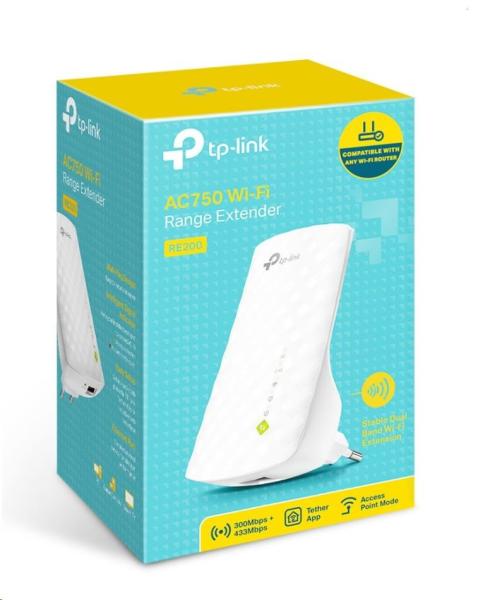 TP-Link RE200 OneMesh/ EasyMesh WiFi5 Extender/ Repeater (AC750, 2, 4GHz/ 5GHz, 1x100Mb/ s LAN)1