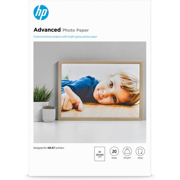 HP Advanced Glossy Photo Paper-20 sht/ A3/ 297 x 420 mm,   10.5 mil,   250 g/ m2,  Q8697A