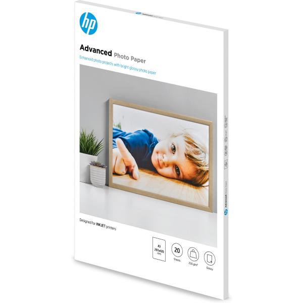 HP Advanced Glossy Photo Paper-20 sht/ A3/ 297 x 420 mm,   10.5 mil,   250 g/ m2,  Q8697A2