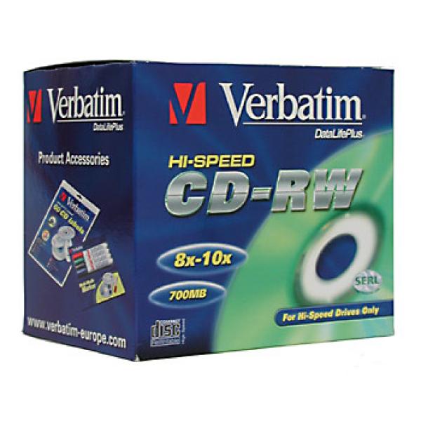 VERBATIM CD-RW(10-Pack)Jewel/ High Speed/ 8x-12x/ DLP/ 700MB