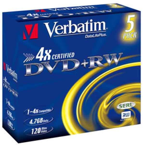 VERBATIM DVD+RW(5-Pack)Jewel/ 4x/ DLP/ 4.7GB