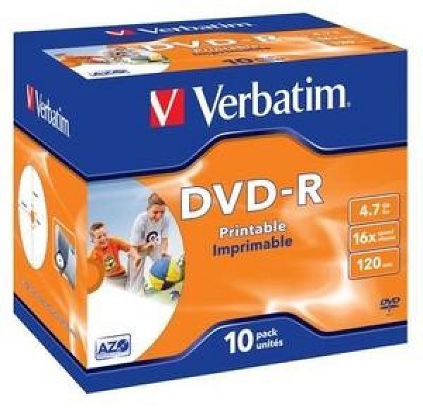 VERBATIM DVD-R (balenie 10 ks)Tlačiteľné/16x/4.7 GB/šperk