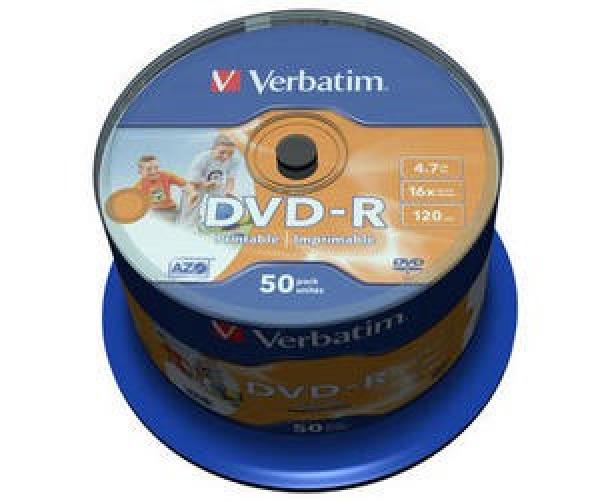 VERBATIM DVD-R(50-Pack)Vreteno/ Inkjet Printable Wide/ 16x/ 4.7GB