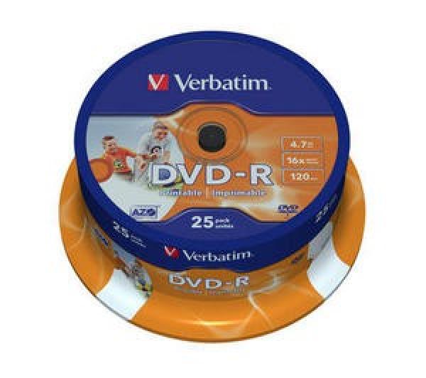 VERBATIM DVD-R(25-Pack)Vreteno/ Inkjet Printable/ 16x/ 4.7GB1