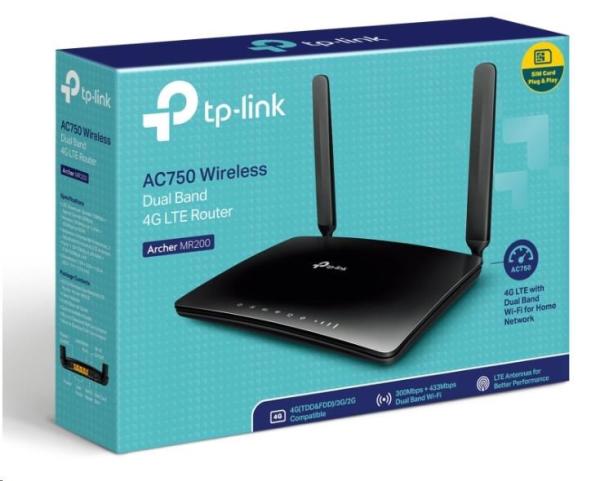 TP-Link Archer MR200 OneMesh WiFi5 router (AC750, 4G LTE, 2,4GHz/5GHz, 3x100Mb/s LAN, 1x100Mb/s LAN/WAN, 1xnanoSIM)1