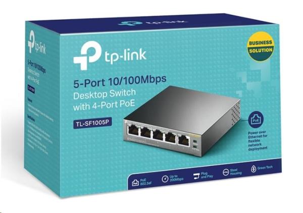 TP-Link switch TL-SF1005P (5x100Mb/ s,  4xPoE+,  67W,  fanless)3